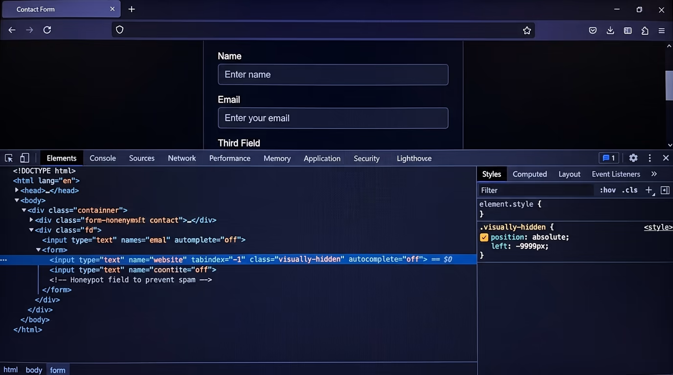 honeypot form spam protection