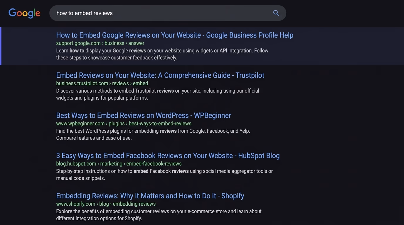A Google search results page ranking organic links, the surface SEO competes on in the aeo vs seo split